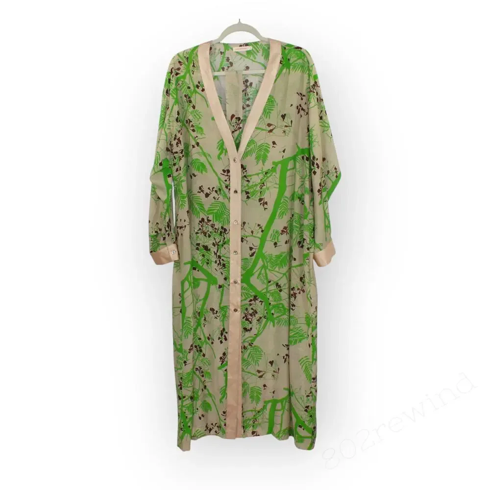 Large LOST PATTERN Coco Dream Belted Kaftan Shirt Dress Green Caftan Coverup - Picture 6 of 16